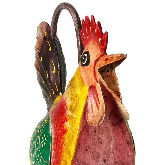 Great Gift Crowing Multicolor Rooster Hand-Made Hand-Painted Metal Watering Can - Picture 6 of 8